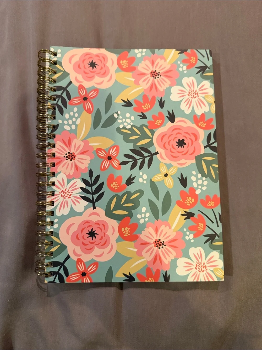 Floral Spiral Notebook - Teal with Pink Flower Design